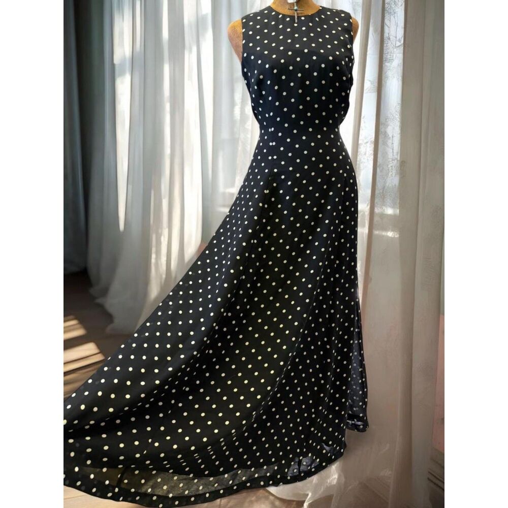 Vintage Minimalist Classic Classy Polka Dot Chic Maxi Dress